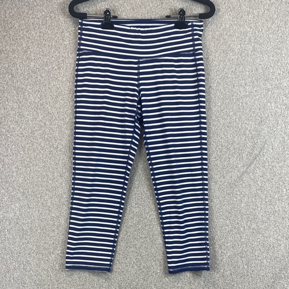 Athleta cropped leggings size S blue stripe inseam 20” athletic yoga activewear